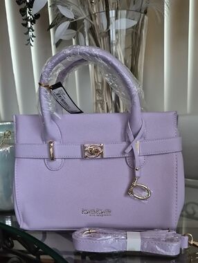 bebe Lilac Top-Handle Satchel with Gold Hardware